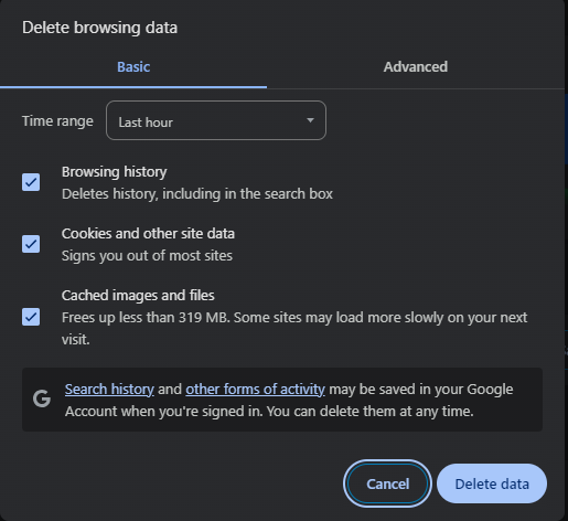 clear browser cache