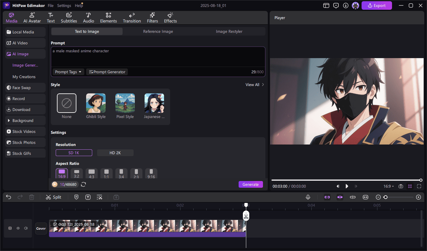 create masked anime character with edimakor