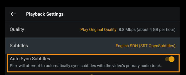 plex auto sync subtitle settings