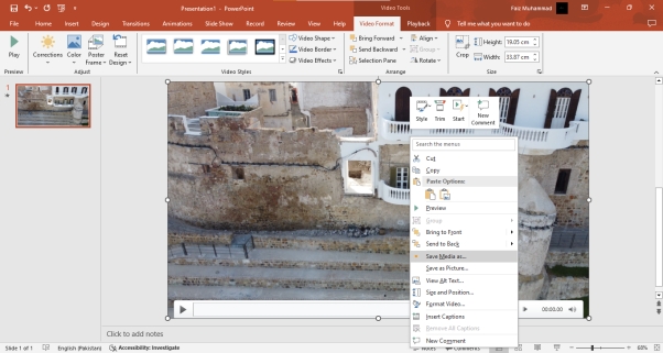 save the compressed video in powerpoint