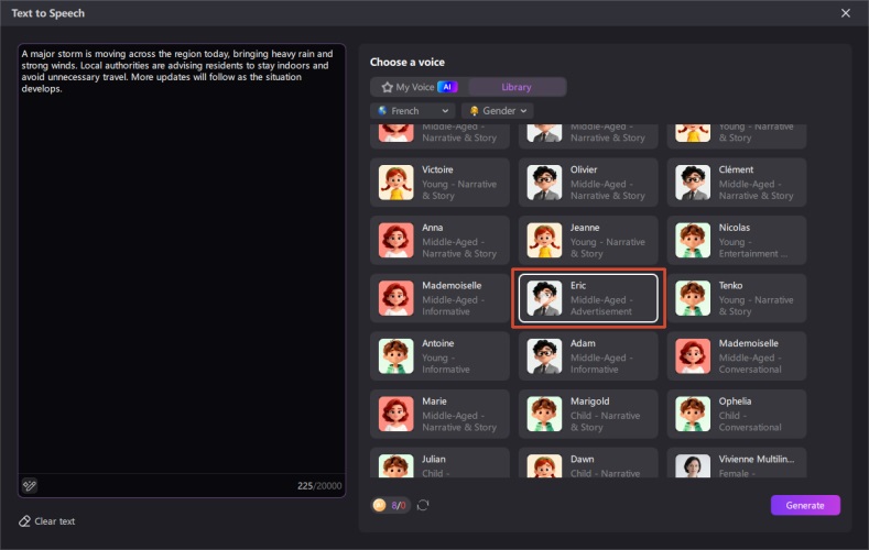 paste text and select the eric AI voice