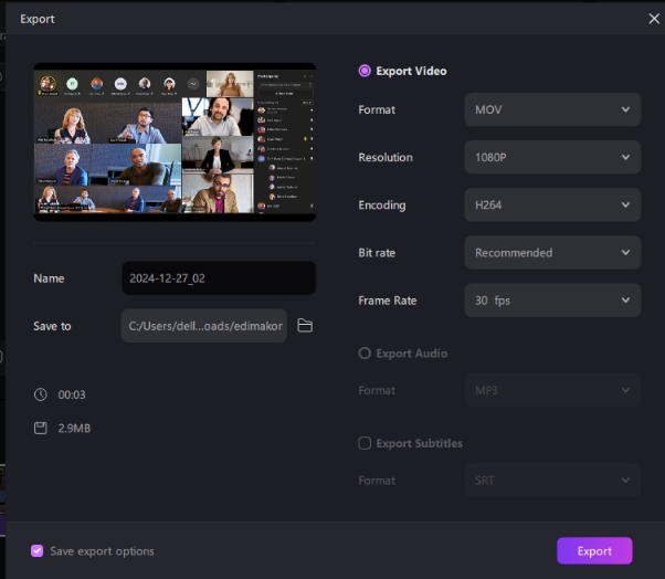 export your recording