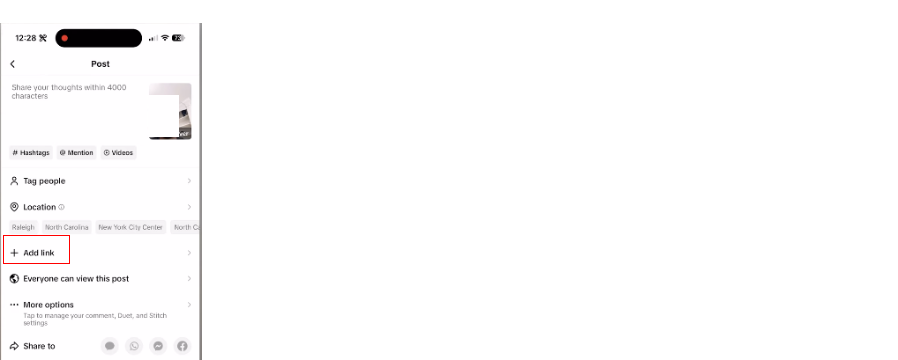 tap add link in the tiktok video