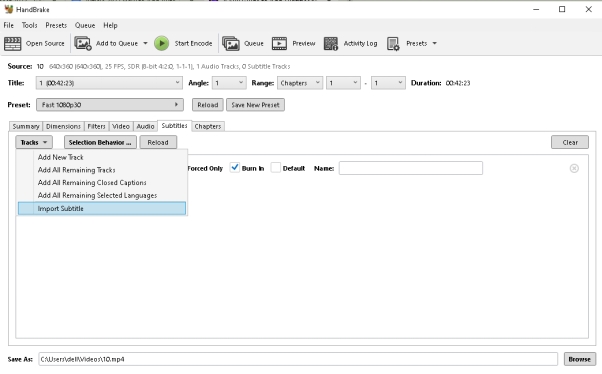 add subtitles to mp4 handbrake