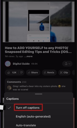 아이폰에서 유튜브 TV 폐쇄 자막 끄는 방법3
