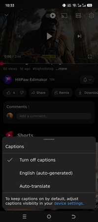 안드로이드에서 유튜브 TV 폐쇄 자막 끄는 방법3