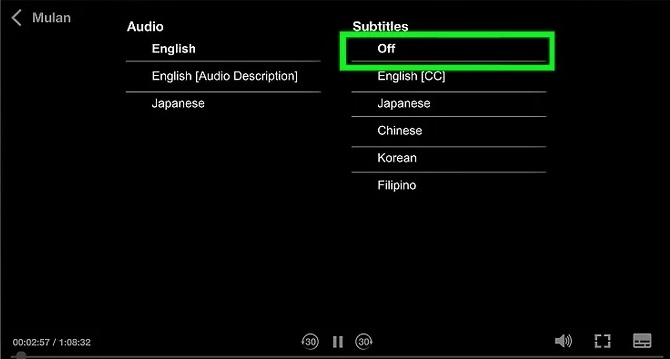 how to turn off subtitles on disney plus firestick