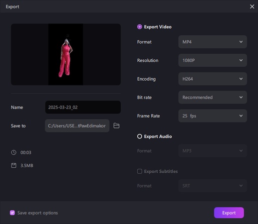 transparent video export