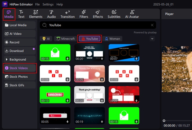 access stock videos in edimakor