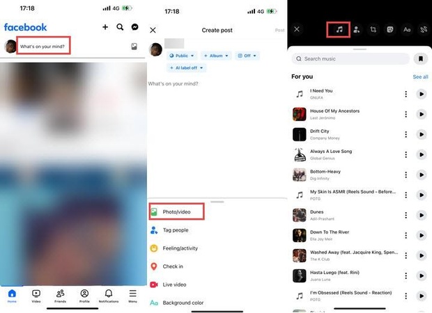 add music to facebook post