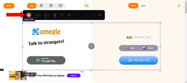 adjust omegle screen for record