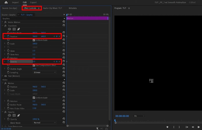 Premiereで位置と不透明度を調整する