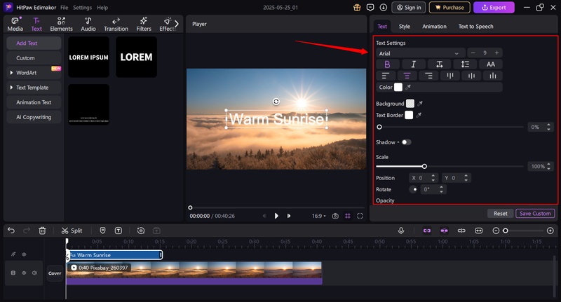 adjust the text settings