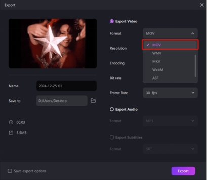 application that can convert mp3 to mov export the file in mov