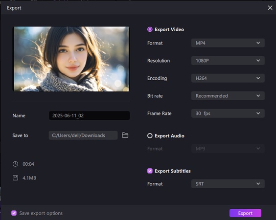 captions mirage-save and share your video