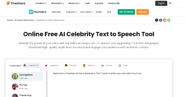 celebrity text to speech fineshare