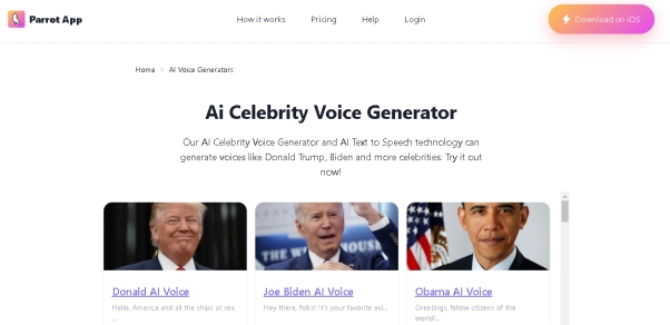 celebrity text to speech tryparrot