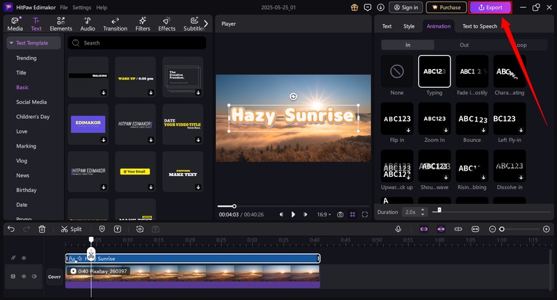 chech and export the animated text