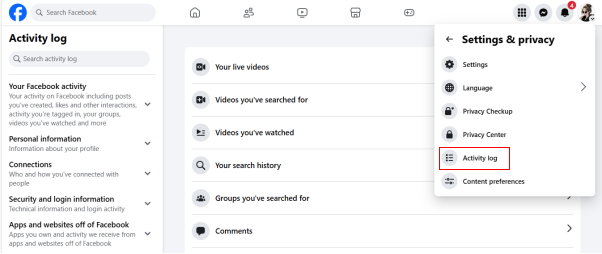 choose the activity log on facebook