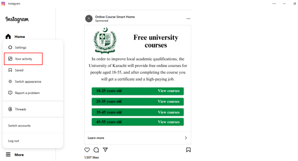 choose your activity on instagram
