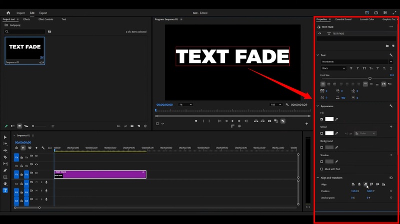 customize text properties Premiere