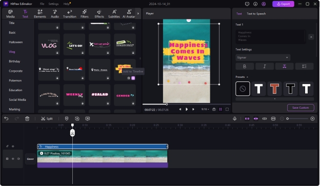 edimakor add text for beach quotes