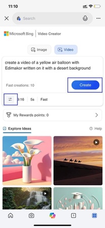 enter prompt and click create