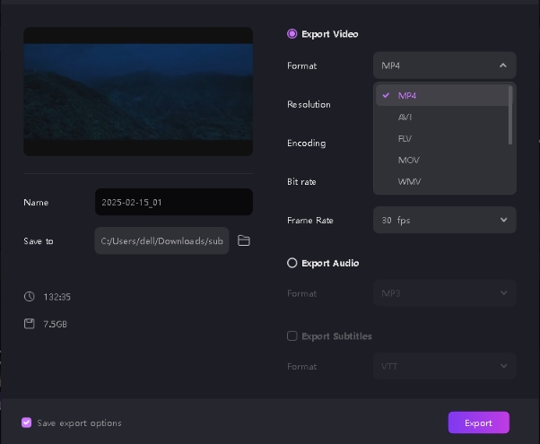 export the video as mp4