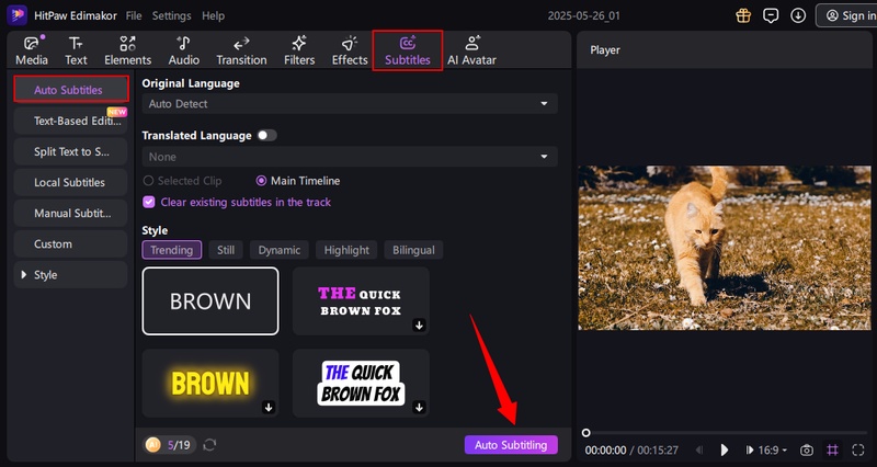 generate auto subtitles with edimakor