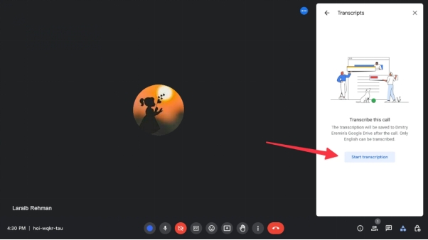 google meet transcription