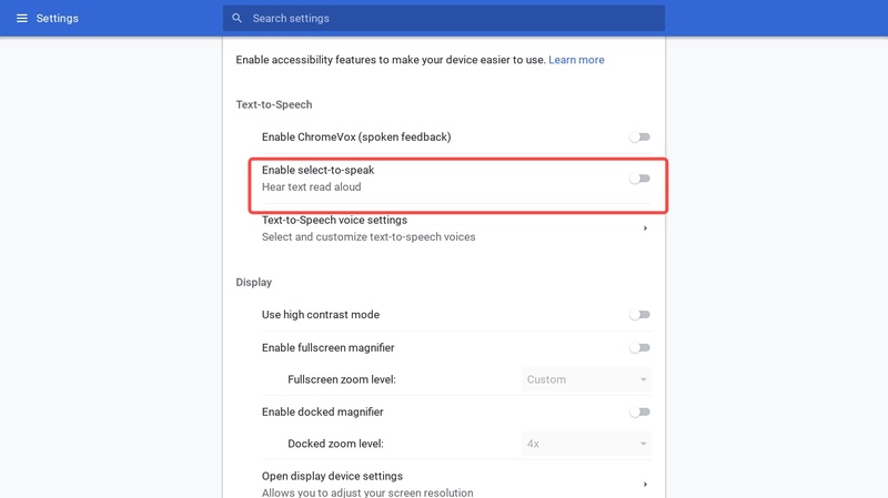 how to turn off chromebook text to speech