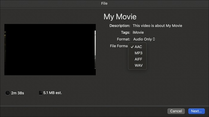 imovie save audio from video