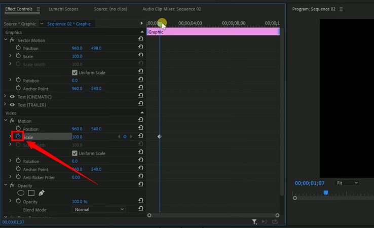 モーションのスケールにキーフレームを設定する