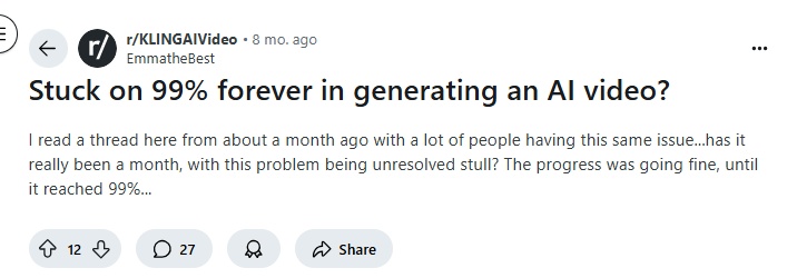 kling ai stuck 99 reddit discuss