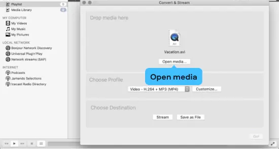 open avi file on vlc