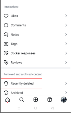open the recently deleted option