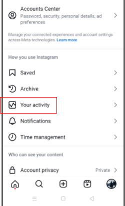 open your activity section