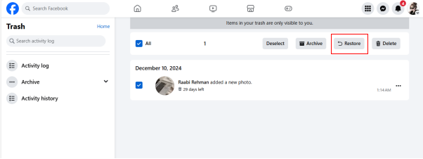 recover deleted reels in facebook