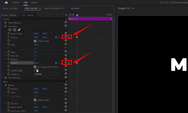 位置と不透明度をリセットする