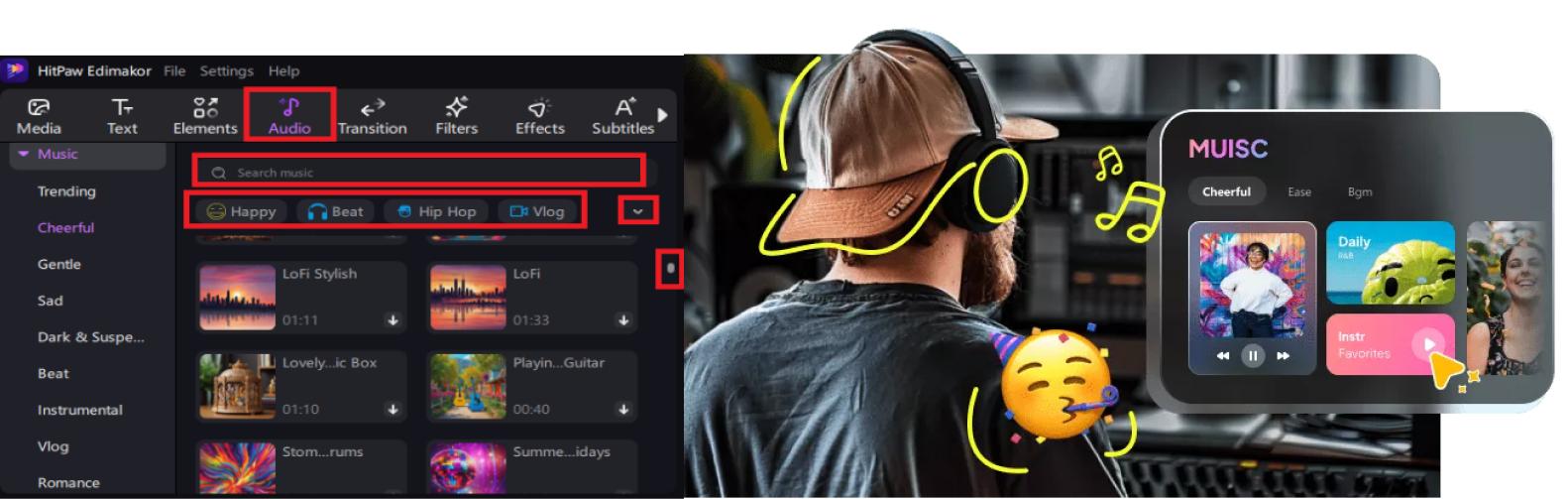 InstagramおよびFacebook向けロイヤリティフリー音楽：HitPaw Edimakor音楽ライブラリ