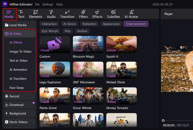 select ai video clip in edimakor