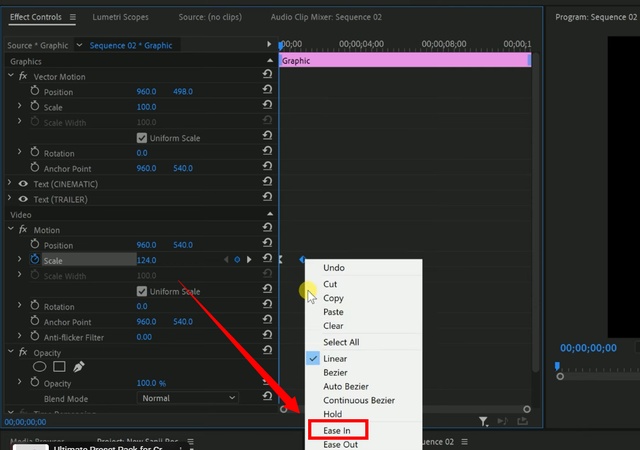 イーズインを選択