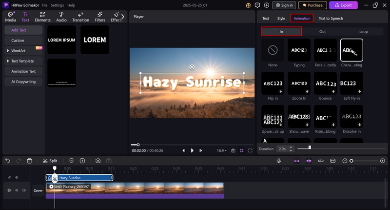 select in under the animation with edimakor