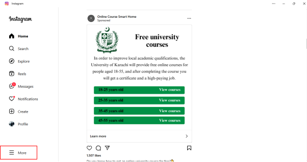 select more buttton at the bottom of instagram