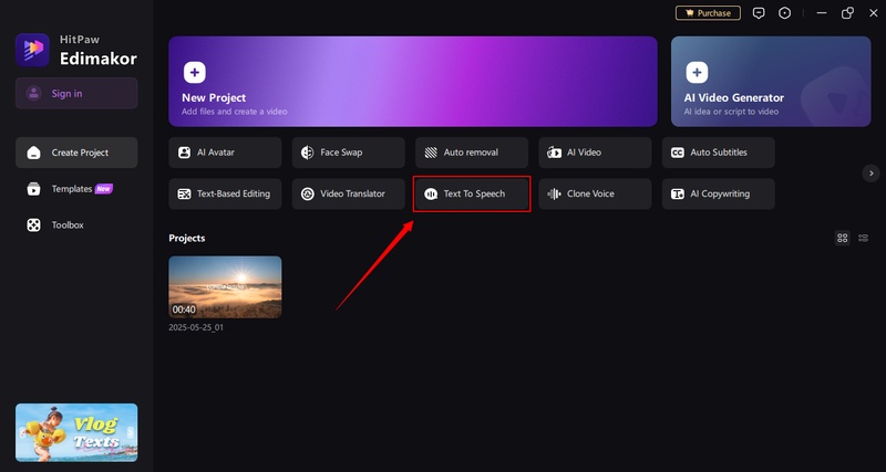 select text to speech in edimakor
