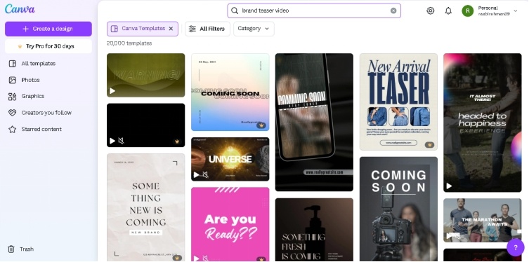 teaser video template capcut