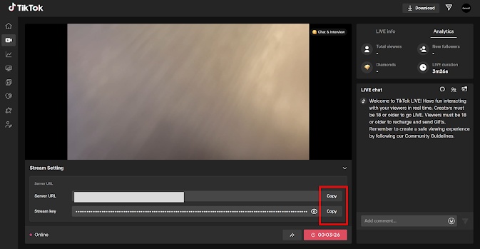 tiktok server url and stream key
