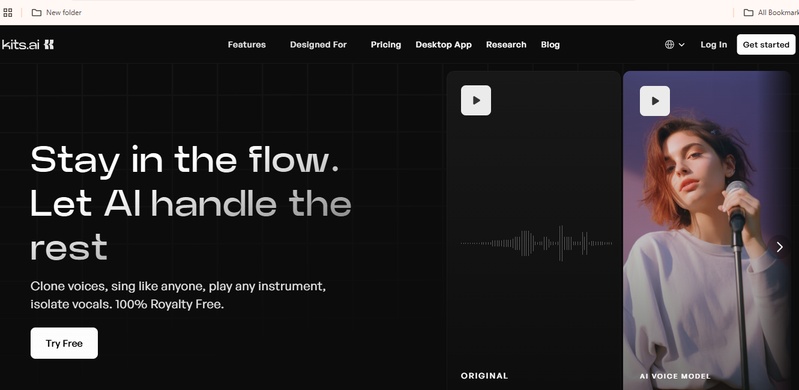 website interface of kits ai