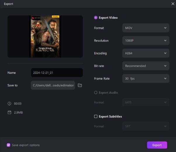 export the dubbed telugu movie 1