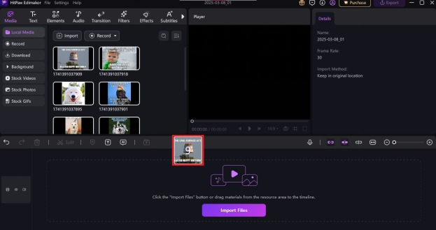 Drag and drop the memes onto the timeline